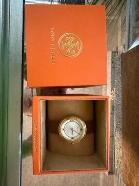 Tory Burch Orange Box with Gold Logo Watch Presentation